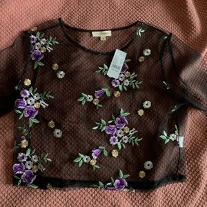 LA hearts sheer floral long sleeve shirt